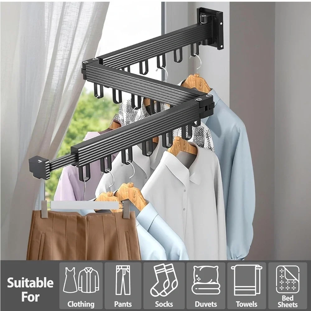 Clothes Hanger Drying Rack Wall Mounted Space Saver Closet Tri-Fold Dark Gray